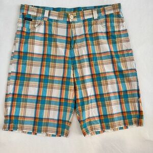 Enyce Size 42 w 13in in inseam - Orange and Blue Flat Front Shorts Vibrant Plaid